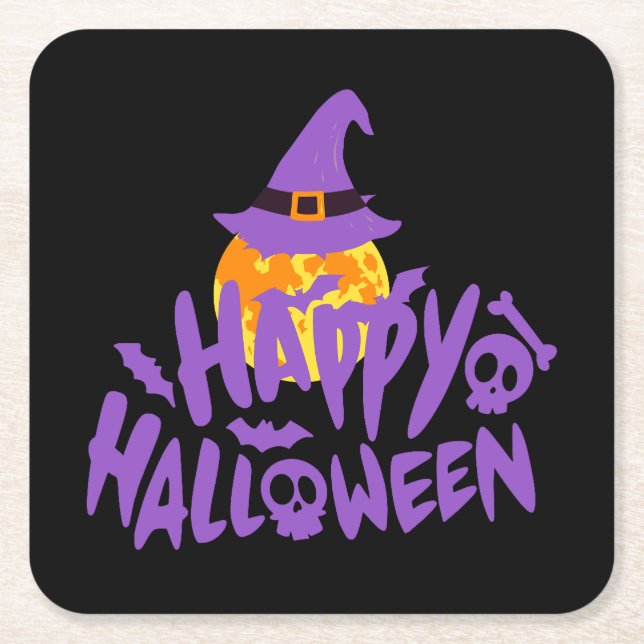 Posavasos Cuadrado De Papel ¡Colección de fiestas de Halloween! (Anverso)