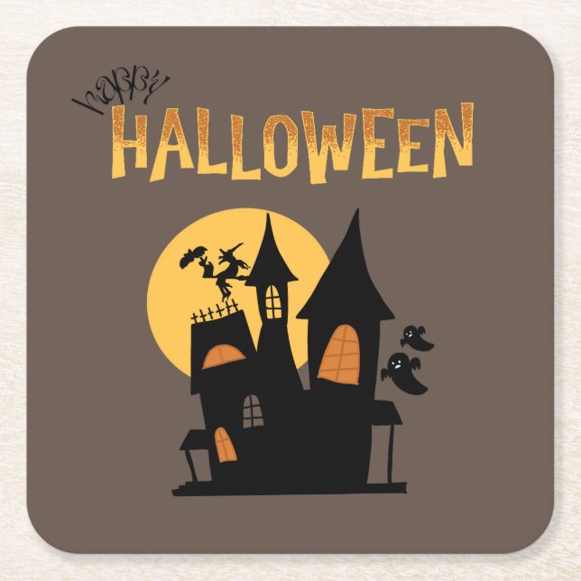 Posavasos Cuadrado De Papel ¡Colección de fiestas de Halloween! (Anverso)