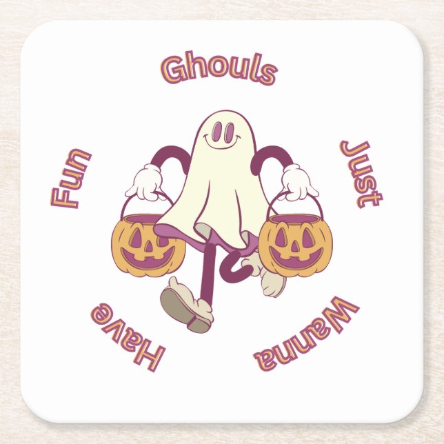 Posavasos Cuadrado De Papel ¡Colección de fiestas de Halloween! (Anverso)