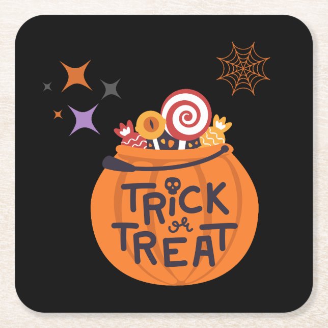 Posavasos Cuadrado De Papel ¡Colección de fiestas de Halloween! (Anverso)