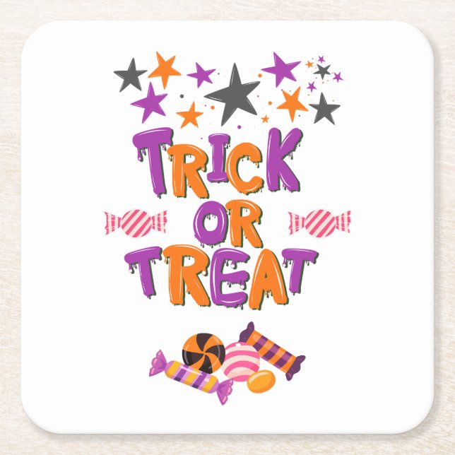 Posavasos Cuadrado De Papel ¡Colección de fiestas de Halloween! (Anverso)