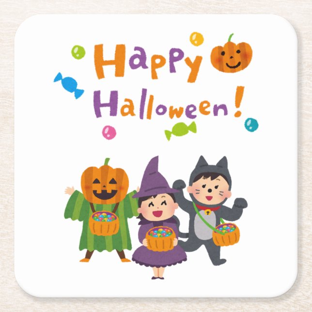 Posavasos Cuadrado De Papel ¡Colección de fiestas de Halloween! (Anverso)