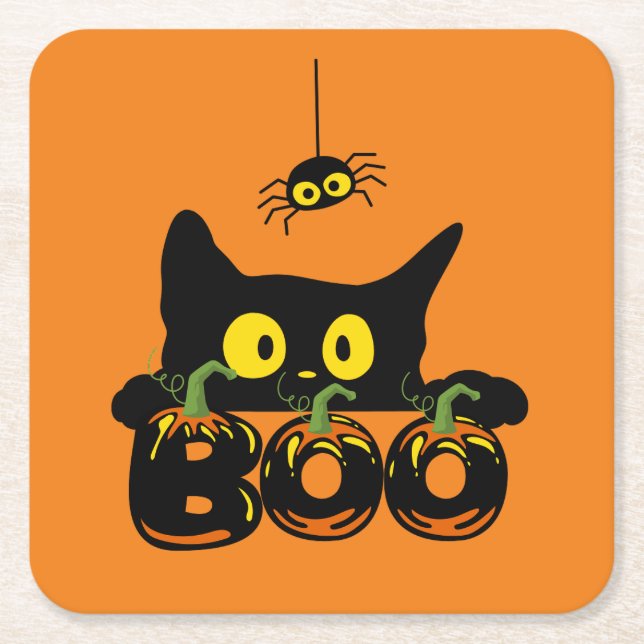 Posavasos Cuadrado De Papel ¡Colección de fiestas de Halloween! (Anverso)