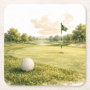 Posavasos Cuadrado De Papel Colección de palos de golf Fairway