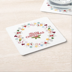 Posavasos Cuadrado De Papel Colección de saludos alegres de navidades