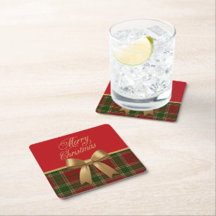 Posavasos Cuadrado De Papel Colección elegante de cuadros escoceses de Navidad