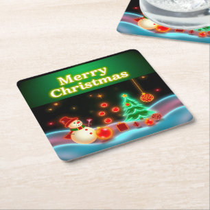 Posavasos Cuadrado De Papel Colección Neon Holiday para Navidades populares