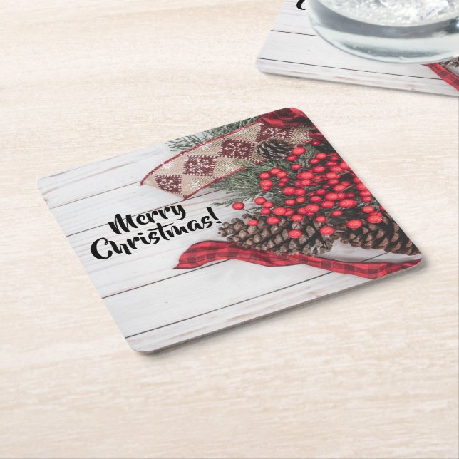 Posavasos Cuadrado De Papel Colección Pine & Holly (En perspectiva)