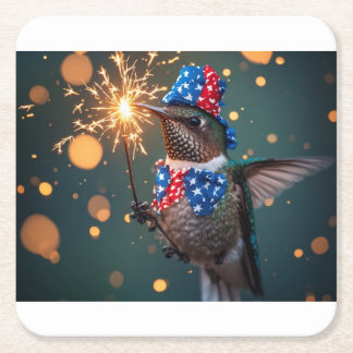 Posavasos Cuadrado De Papel Colibrí celebrando el cuatro de julio