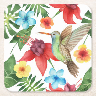 Posavasos Cuadrado De Papel Colibrí tropical 2