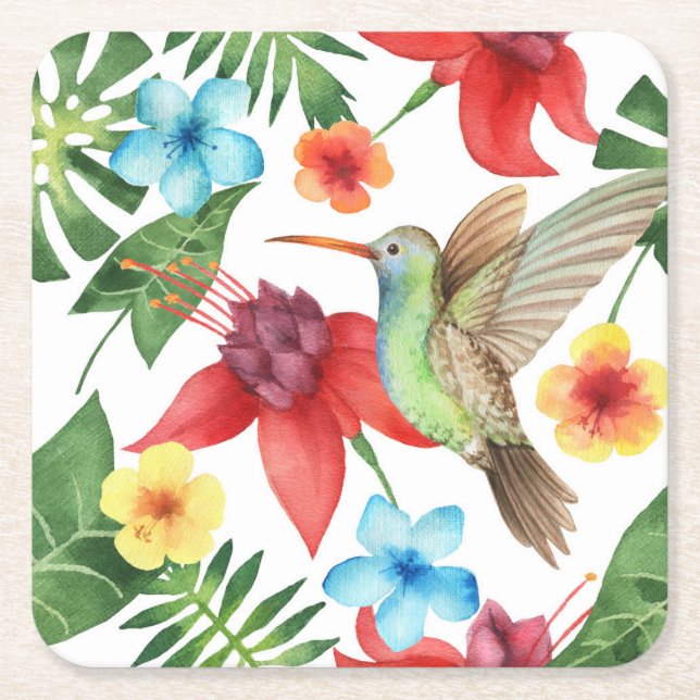 Posavasos Cuadrado De Papel Colibrí tropical 2 (Anverso)