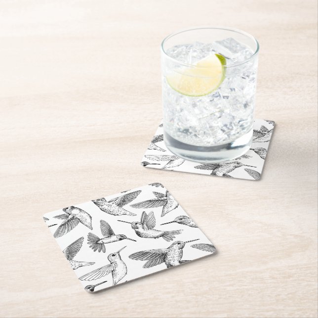 Posavasos Cuadrado De Papel Colibríes (In situ)