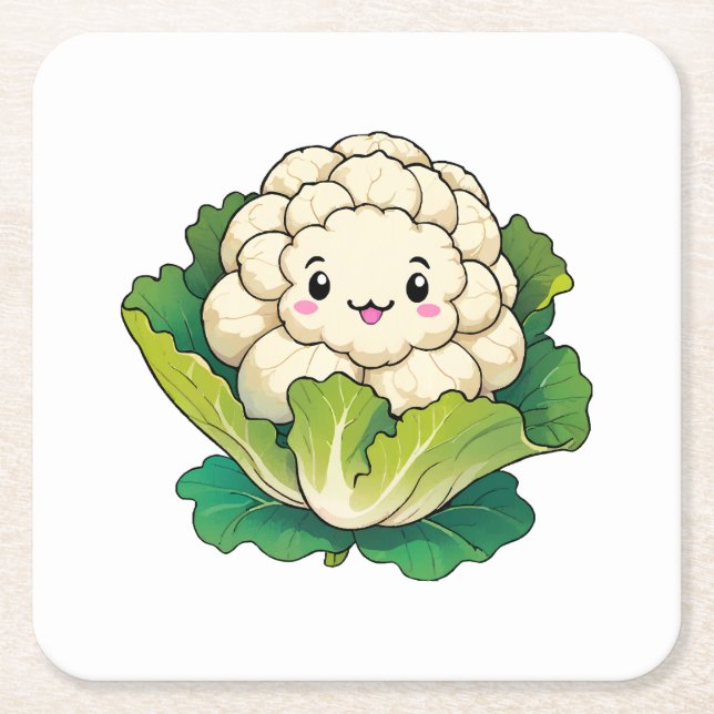Posavasos Cuadrado De Papel Coliflor Kawaii (Anverso)