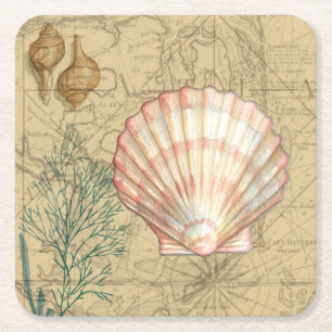 Posavasos Cuadrado De Papel Collage costero del mapa