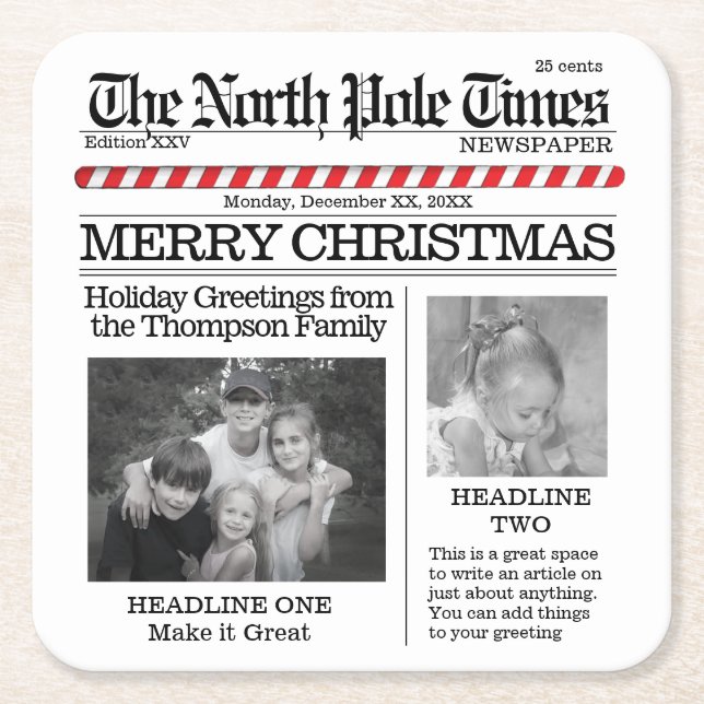 Posavasos Cuadrado De Papel Collage de fotos caprichoso de Santa Navidades (Anverso)