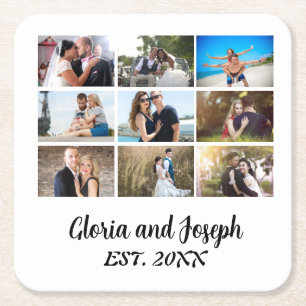 Posavasos Cuadrado De Papel Collage de fotos de aniversario Boda personalizado