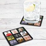 Posavasos Cuadrado De Papel Collage de fotos de fiestas de 21 años negro<br><div class="desc">Una montaña rusa para un fiesta de 21 años para un hombre,  celebrando su vida con un collage de 8 de sus fotos. Plantillas para la edad de 21 años y una fecha. Fecha de nacimiento o fecha del fiesta. Letras de color blanco. Fondo negro.</div>