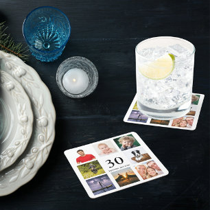 Posavasos Cuadrado De Papel Collage de fotos de fiestas de 30 años