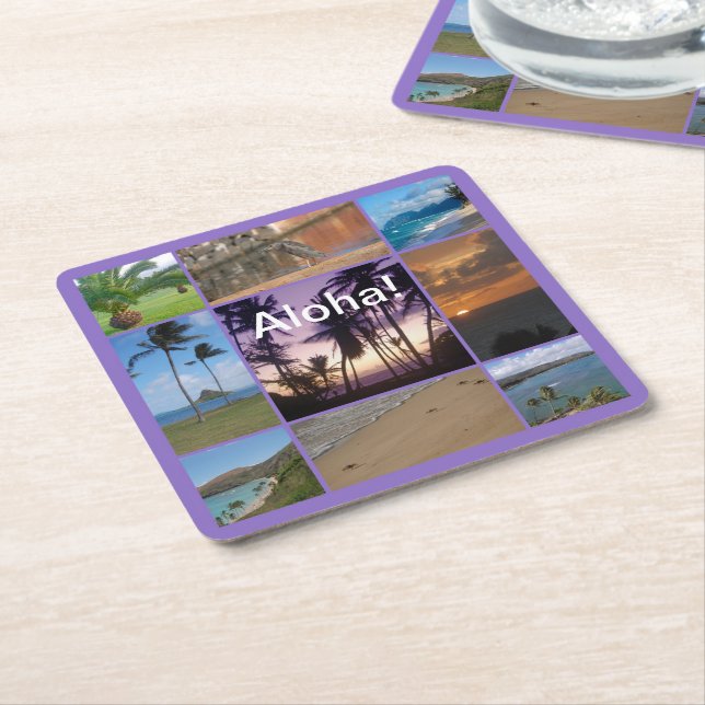 Posavasos Cuadrado De Papel Collage de fotos de Oahu, Hawái (En perspectiva)
