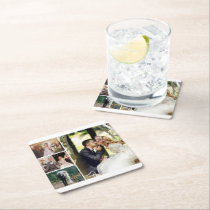 Posavasos Cuadrado De Papel Collage de fotos de personalización de 4 Personali