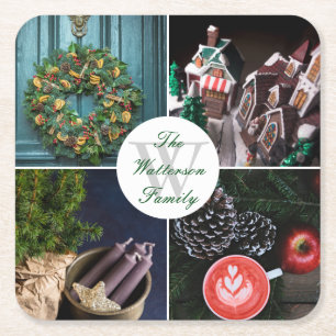 Posavasos Cuadrado De Papel Collage de fotos estacional de los Navidades de Hi