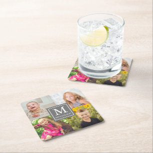 Posavasos Cuadrado De Papel Collage de fotos familiar