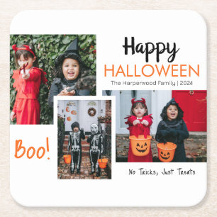 Posavasos Cuadrado De Papel Collage de fotos Halloween de calabaza boina jack-