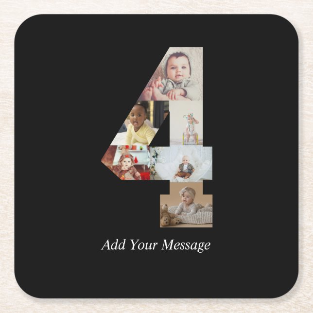 Posavasos Cuadrado De Papel Collage de fotos negro y blanco número 4 (Anverso)