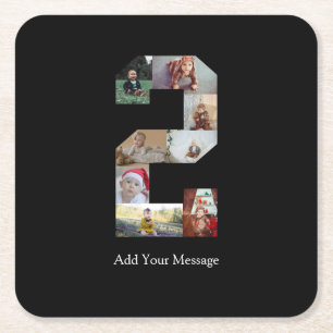 Posavasos Cuadrado De Papel Collage de fotos número 2 en blanco y negro