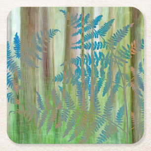 Posavasos Cuadrado De Papel Collage de helechos y bosque de Bracken   Seabeck,