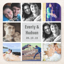 Posavasos Cuadrado De Papel Collage moderno de fotografía Boda personalizada