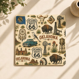 Posavasos Cuadrado De Papel Collage Occidental Antiguo de la Ruta 66 de Oklaho