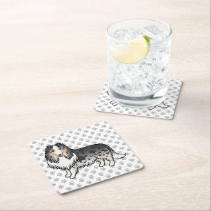 Posavasos Cuadrado De Papel Collie Áspero Blue Merle Perro de Dibujos Animados