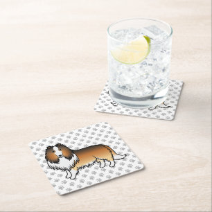 Posavasos Cuadrado De Papel Collie Áspero Sable Perro de Dibujos Animados Lind