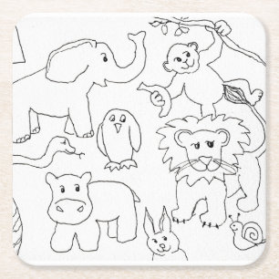 Posavasos Cuadrado De Papel Coloca tus propios animales zoológicos