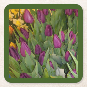 Posavasos Cuadrado De Papel Colocación de la escoria de tulipanes en flor