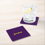 Posavasos Cuadrado De Papel Color block minimalist custom name<br><div class="desc">Add your name on this minimalist color block design on purple background.</div>