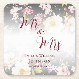 Posavasos Cuadrado De Papel Color de agua rosas amarillas rosas rosas, negro b