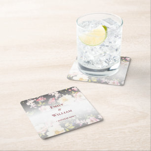 Posavasos Cuadrado De Papel Color de agua rosas amarillas rosas rosas, negro b