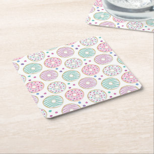 Posavasos Cuadrado De Papel Color del patrón de donut