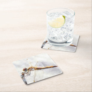Posavasos Cuadrado De Papel Coloración de agua de la libélula Pastel fondo bla