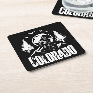 Posavasos Cuadrado De Papel Colorado Day Bigfoot Vintage Senderismo