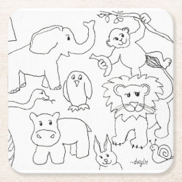 Posavasos Cuadrado De Papel Colorea tus propios animales del zoológico