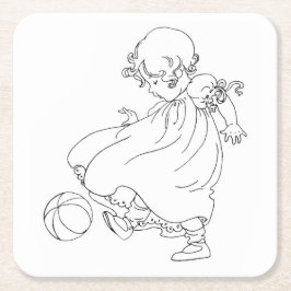 Posavasos Cuadrado De Papel Coloree a su propio bebé del vintage con la bola