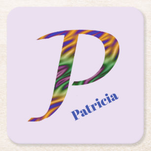 Posavasos Cuadrado De Papel Colores De Colores Coloridos Carta P Monograma Ini