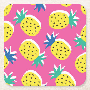Posavasos Cuadrado De Papel Colores Locos De Piña: Pop-Art Infantil.