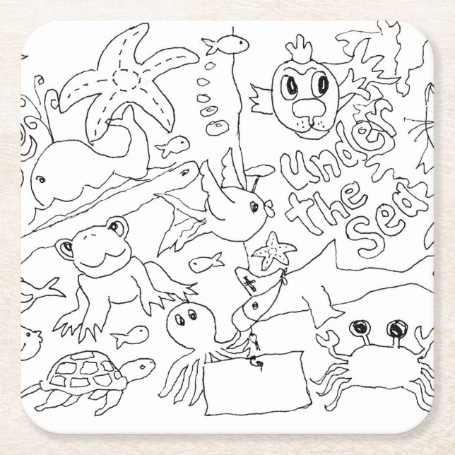 Posavasos Cuadrado De Papel Colores propios -"Debajo del mar" (Anverso)