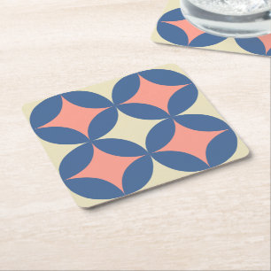 Posavasos Cuadrado De Papel Colores retro Círculos modernos de mediados del si