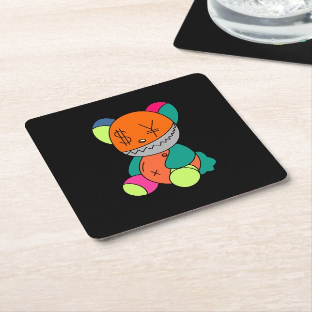 Posavasos Cuadrado De Papel Colorful bear (En perspectiva)