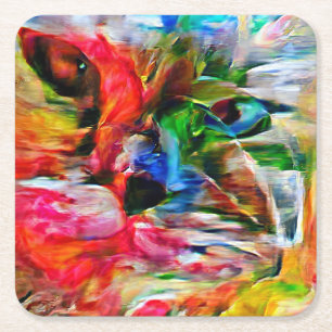 Posavasos Cuadrado De Papel Colorida abstracción de arte de gatos expresionist